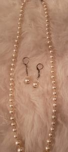 Gold Tone Faux Pearl Necklace and Earring Set